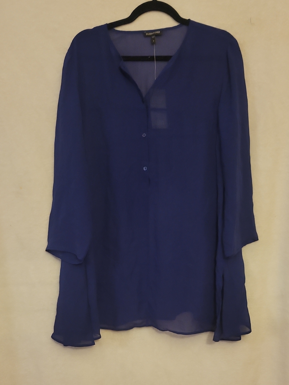 Eileen Fisher Sheer Split-Neck Tunic in Cobalt Blue